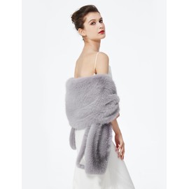 BEAUTELICATE Women's Faux Fur Stole Scarf Warp Bridal Jacket Faux Fur Bridal Scarf Bridal Stole for Bride Evening Dress Winter Wedding Festive, gray