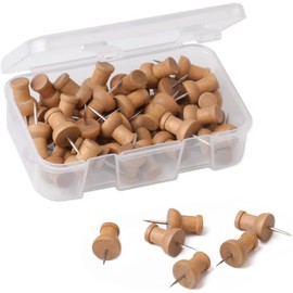 TIECHI Wood Push Pins, 50Pcs Drawing Pins, Cork Notice Board Thumb Tacks Wooden Pins, for Noticeboard, Map Pins, Board Pins, Cork Board Pin, Pin Board Accessories