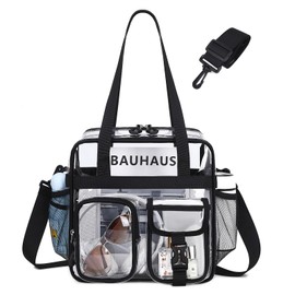 ASKSKY Clear Tote Bag, PVC 12x 12x6 in Clear Bag for Stadium Events for Women Men Water Resistant Heavy Duty Transparent Stadium Bag See Through Bag with Removable Strap, Black