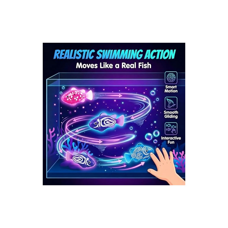 Swimming Robot Fish Water Activated LED Light Up Automatic Interactive