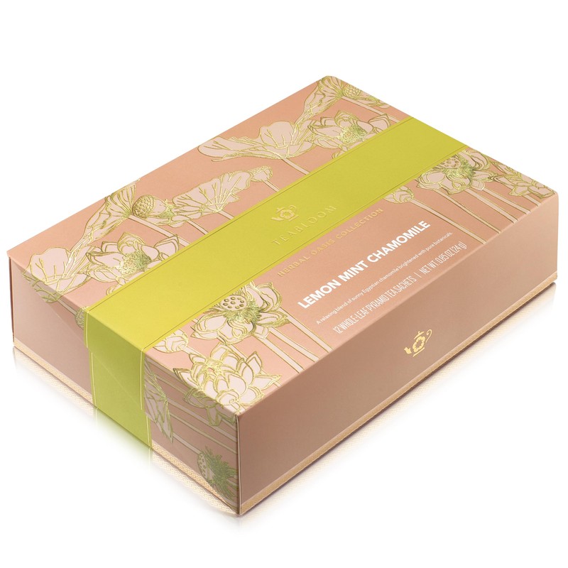 Teabloom Organic Lemon Mint Chamomile Pyramid Tea Presentation Box, 12