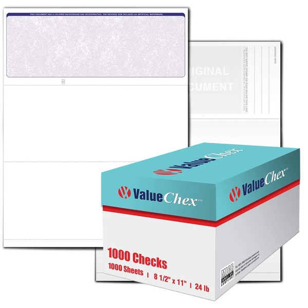 VersaCheck ValueChex - 1000 Blank Business Voucher Checks - Blue Classic - 1000 Sheets Form #1000 - Check on Top