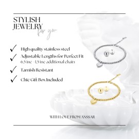 Stainless Steel Bracelet and Earrings Set – Durable, Hypoallergenic Jewelry for Women, Casual & Trendy Accessory Set, Lightweight, Resistant to Tarnish, Gift for Her, Everyday Wear Jewelry (Gold)