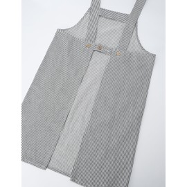 Edwin Hickory Apron, 2 Stage Adjustable Back Button, H-Shape, Both Side Pockets with Pen Holder, Black, M, Black