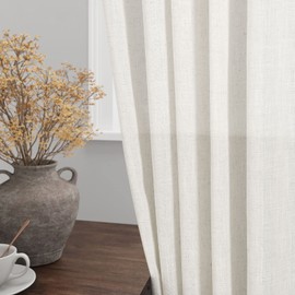 Nanspring Linen Curtains 63 Inch Length 2 Panels Set for Cafe Kitchen Cream Thermal Insulated Drapes with Back Tab Light Filtering Boho Farmhouse Curtain for Bedroom Living Room 40x63 Inch Natural