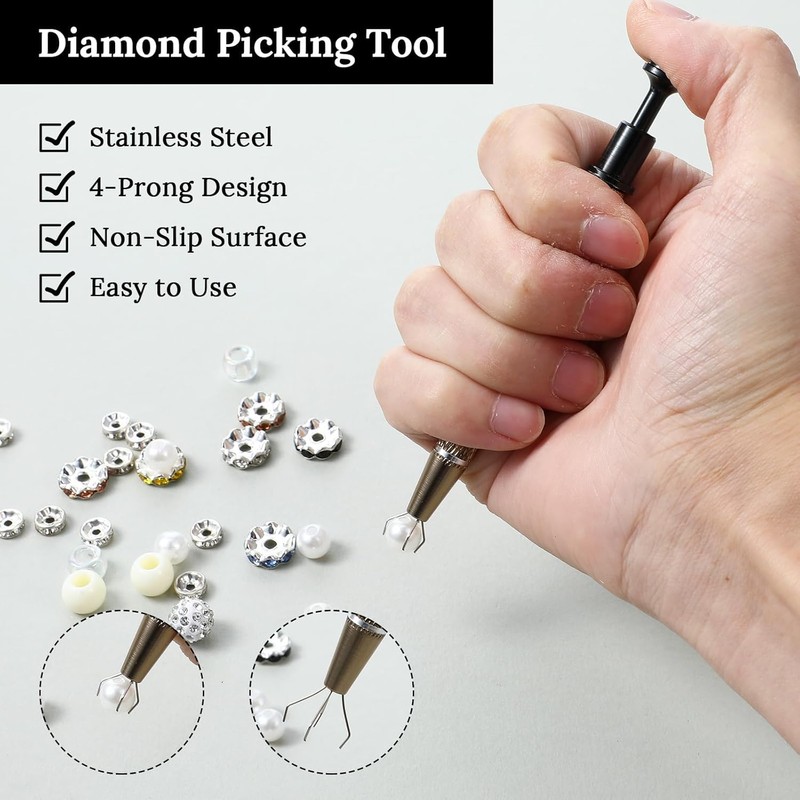 Walquicks 3 Pcs Stainless Steel 4-Claw Pick Up Tool, Piercing