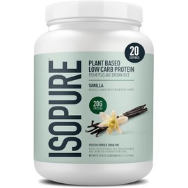 Isopure Vanilla Vegan Protein Powder, with Monk Fruit Sweetener & Amino Acids, Post Workout Recovery, Sugar Free, Plant Based, Organic Pea Protein, Dairy Free, 20 Servings (Packaging May Vary)