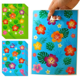 Ysqool 50Pcs Luau Party Favor Bags, Hawaiian Gift Bags Hibiscus Flower Goodie Candy Bag Plastic Treat Goody Bags with Handles for Summer Tropical Tiki Aloha Birthday Party Supplies