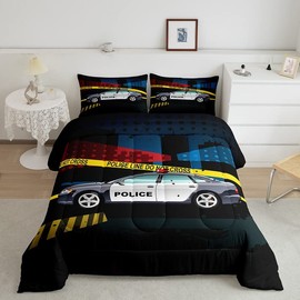 Police Car Bedding Set Policeman Vehicle Boys Comforter Set for Kids Teens Soft Automobile Comforter Emergency Responder Vehicles Duvet Set Room Decor Twin Size Quilt Boys