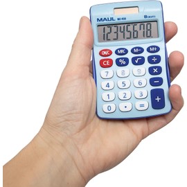 MAUL Taschenrechner MJ 450 | Taschenrechner klein mit 8 Stellen Display | Standardfunktionen für Büro, Zuhause, Schule | Solar Taschenrechner mit Batterienutzung bei Dunkelheit | Blau