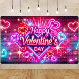 BlissYard Happy Valentine's Day Backdrops Love Hearts Lights Brick Wall Valentine's Day Theme Photography Background Valentines Banner Decorations for Wedding Anniversary Party Supplies 70x43 inch
