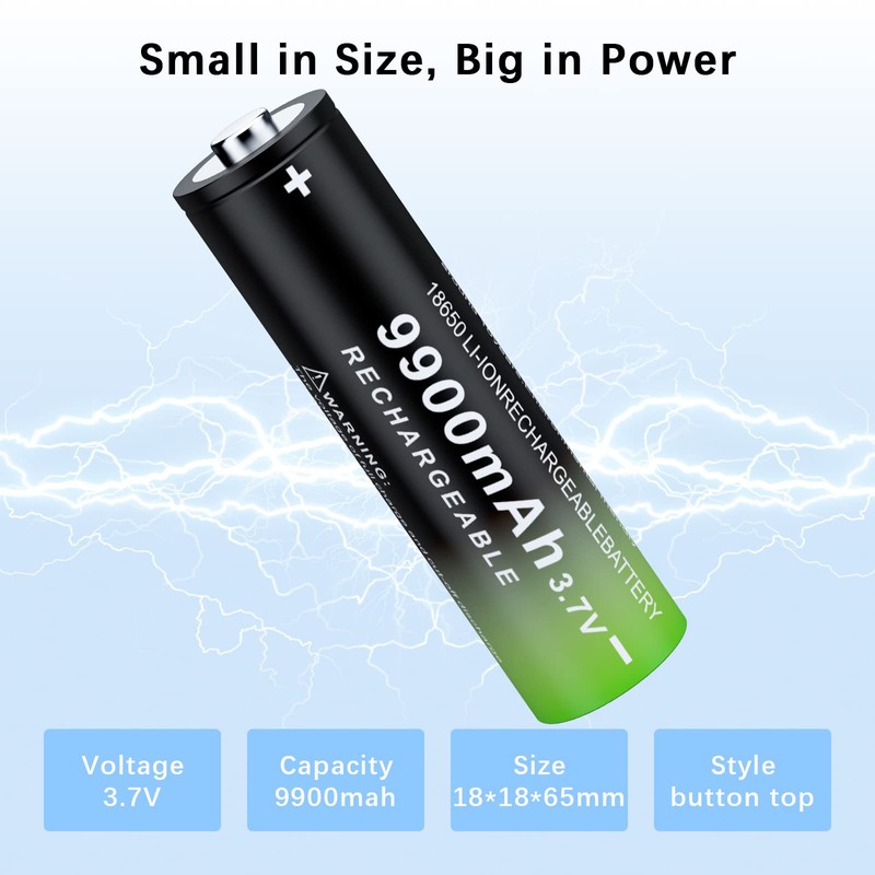 DQGG 18650 Rechargeable Battery 4 Pack 3.7v 9900mAh Li-ion Batteries