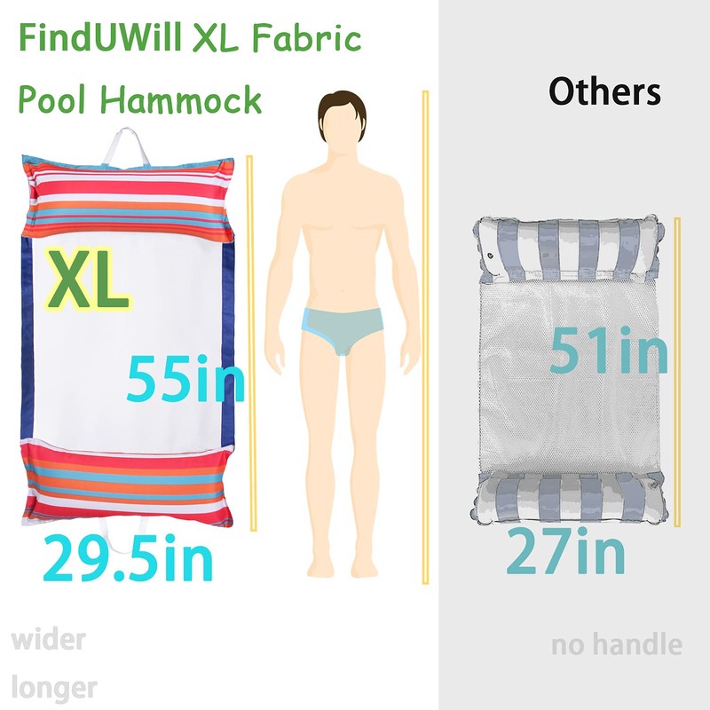 FindUWill Pool Hammock Floats, XL, 2Pack Inflatable Water Floaties 4-in-1