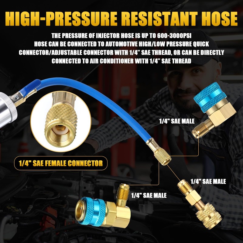 Tellegloww Oil and Dye Injector Kit with 1/4" Connector Compatible