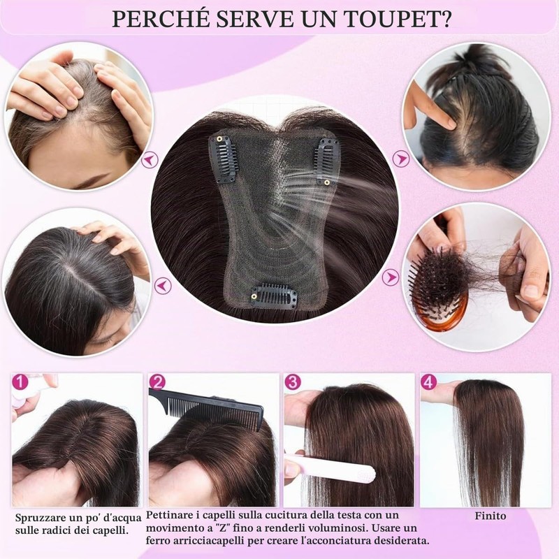 Unipearl Toppers per capelli da donna, capelli veri, marroni, con