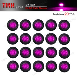 TMH 20 Pcs Purple Light 3/4 Inch 3 LED Clearance Markers Side Marker Indicator Lights Mini Round Front Rear Sealed Flush Mount with Grommet for Truck Trailer Lorry Bus 12V DC