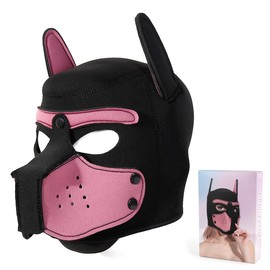Adults Neoprene Puppy Hood Mask Pup Play Gear, Removable Cosplay Dog Full Face Pup Hood Pup Mask (Pink)
