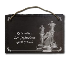 elprinted slate board chess approx. 20 x 30 cm Engraved with Chess Figures Lady, King and Horse, Desired Text and Name, Slate Plate Door Sign e.g. for Chess Club