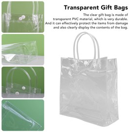 CHEOTIME 20 Pack Clear Plastic Gift Bags with Handle, 7.9 x 7.9 x 3.1, Reusable Transparent PVC Gift Wrap Tote Bags Bulk for Wedding, Birthday Party Favor Bags