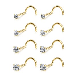 LOYALLOOK 8PCS Gold Nose Rings: Titanium Screw Nose Studs, 1.5mm-3mm, Hypoallergenic