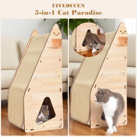 FIVLOCCEN Enhanced Wood-Framed Cat Scratching Post: Large Sisal Cat Scratcher, Integrated Scratch Post Pad Condo Tunnel House. All-in-One Space Saver for Multi-Cat & Budget-Friendly Homes(24in)