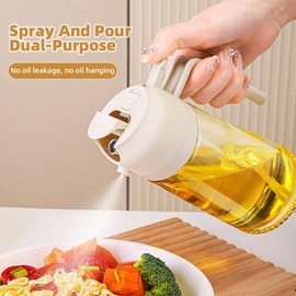 Kimilx Oil Sprayer for Cooking, 2 in 1 Oil Dispenser and Oil Sprayer for Kitchen, 15oz/450ml Glass Oil Bottle, Food-grade Oil Mister for Salad, Frying, BBQ (White)