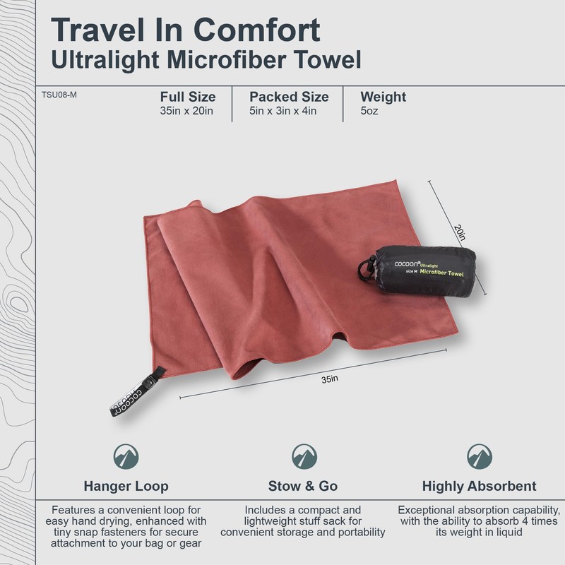 Cocoon ultralight - lightweight microfibre hand towel, marsala red, M