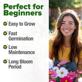 HOME GROWN Cosmos Flower Seeds Bulk Pack for 2025 (1.8 oz) 8,000+ 𝗡𝗢𝗡-𝗚𝗠𝗢 𝗨𝗦𝗔-𝗦𝗢𝗨𝗥𝗖𝗘𝗗 Heirloom Annual Wildflower Seeds – Pollinator-Friendly Mix for Pollinators & Outdoor Gardens