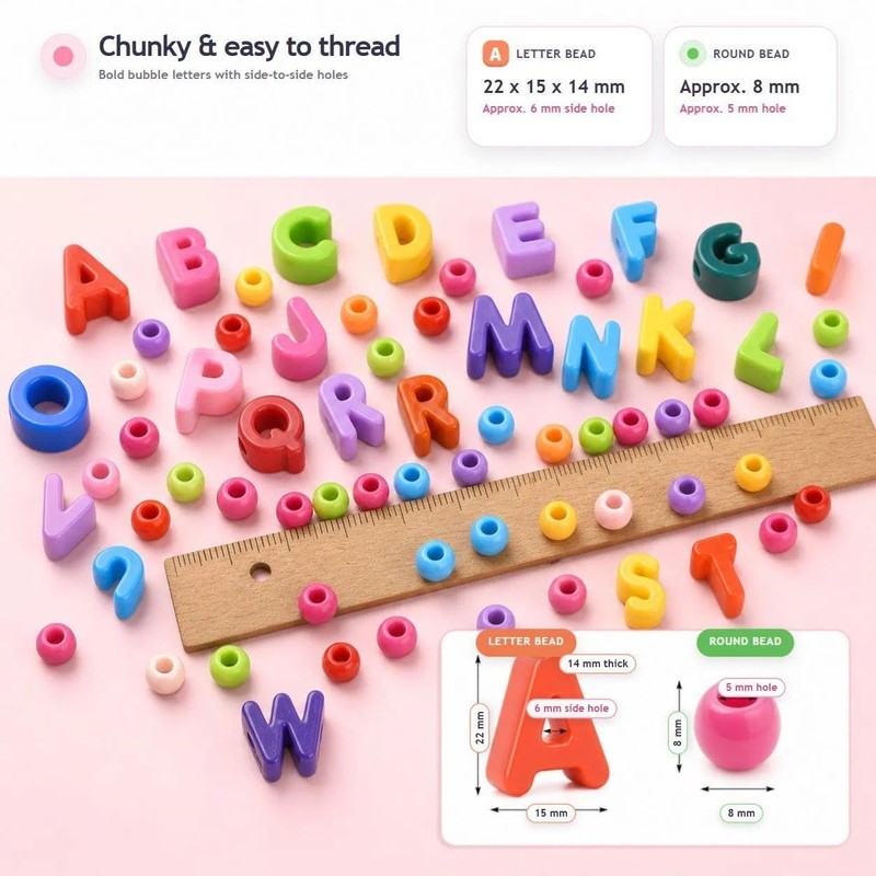 LILALILAC 180Pcs Chunky Letter Beads for Bracelet Making