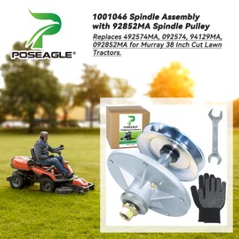 POSEAGLE Pre-Greased 1001046 Spindle Assembly with 92852MA Spindle Pulley Replaces Murray 492574MA, 092574, 94129MA, 092852MA for Murray 38 Inch Cut Lawn Tractors