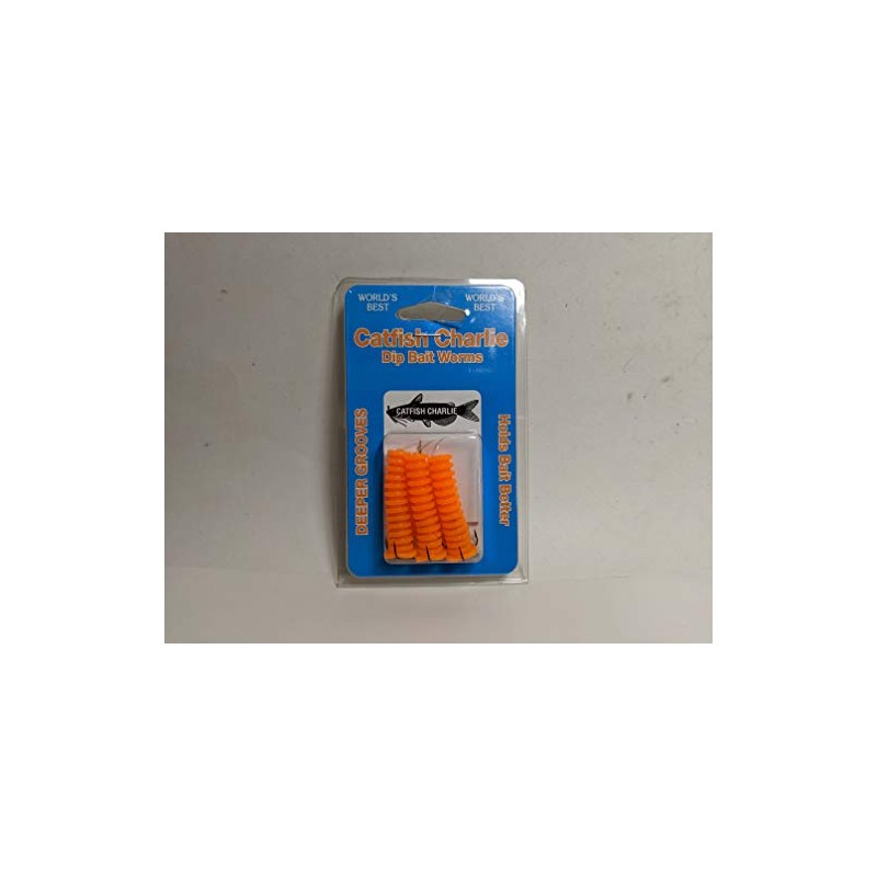 Catfish Charlie Soft Plastic Dip Bait Worms 3 Pack (Orange)