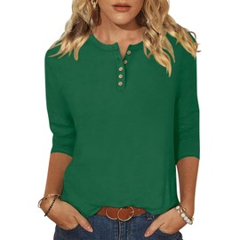 ANRABESS Womens 3/4 Sleeve Tops Henley Shirts Casual Trendy Button T Shirts 2025 Summer Basic Tunic Green Medium