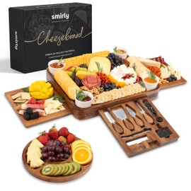 SMIRLY Charcuterie Boards Set, Large Cheese Board Set, Natural Walnut Wood Charcuterie Tray with Accessories - Housewarming Gifts New Home, Wedding & Bridal Shower Gifts for Women, Couples