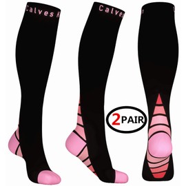 (2 Pairs)Compression Socks / Stockings for Men & Women, Black & Pink L/XL (For Women 6.5-13 /For Men 8-13.5) 2 same pair,
