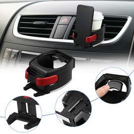 X AUTOHAUX 2 in 1 Car Cup Holder Adjustable Car Drink Stand Cell Phone Holder Air Vent Mount Universal Red