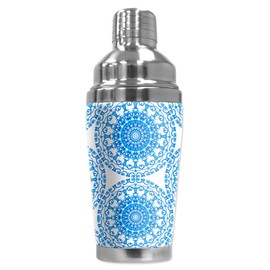 Mugzie MAX 20 Ounce Stainless Steel Cocktail Shaker - Martini Shaker with Wetsuit Cover - Blue Ceramic Tile