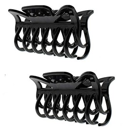 Mytoptrendz® 8.cm Hair Claws Clamp Clip Slim Double Tooth Line Non Slip Strong Sturdy Plastic Jaw Grip Clincher for Hair Up Do (Black-Set of 2pcs)