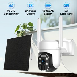 HUEVUE 4G LTE Cellular Security Camera Outdoor, 2K No WiFi Solar Camera Outdoor Wireless Color Night Vision, Cellular Cameras for Security 360° Viewing, PIR Motion Sensor