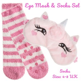 Metzuyan LADIES 1PR COSY SOCK W/GRIPPERS WITH EYEMASK