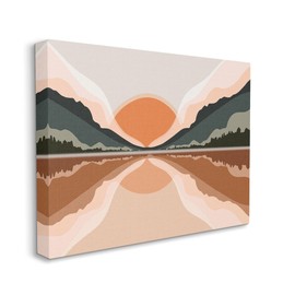Stupell Industries Misty Sunrise Geometric Green Mountain Lake Reflection, Designed by ROS Ruseva Canvas Wall Art, Orange