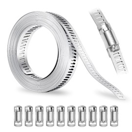Hose Clamp Kit 5m/16.4ft, Worm Drive Pipes Hose Clamps, 304 Stainless Steel Hose Clips, Adjustable Hose Pipe Clips with 10 Fasteners, Adjustable Stainless Steel Large Hose Clips for Tube Fuel Line