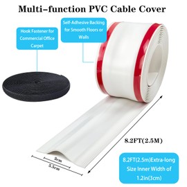 ADYAWEN 8.2FT/2.5M Cord Covers for Wires on Floor, Soft Cord Cover Floor, PVC Floor Cable Cover Cord Hider, Cable Management Cable Protector for Carpets/Floors/Walls,White.