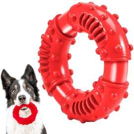 SIMENA Heavy Duty Dog Chew Toy, Natural Teething Toy for Medium & Large Breeds, Tough Durable Chewy Toy, Teeth Cleaning Tough Dog Toys (Ring, Red)