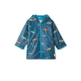 Hatley Boys' Monster Trucks Zip-Up Rain Jacket (Toddler/Little Big Kid), Blue