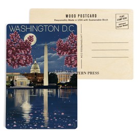 Washington, DC, Night Scene (4x6 Birch Wood Postcards, 2-Pack Stationary, Rustic Home Wall Decor)
