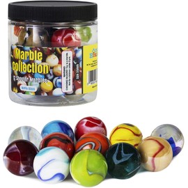 My Toy House Shooter Glass Marbles with Marble Jar For Storage, Set of 12, 1-inch, Assorted Colors