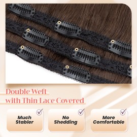 Elailite Clip in Hair Extensions Real Human Hair 3PCS Lace Weft Remy Hairpieces for Women 18 Inch 80g Dark Brown