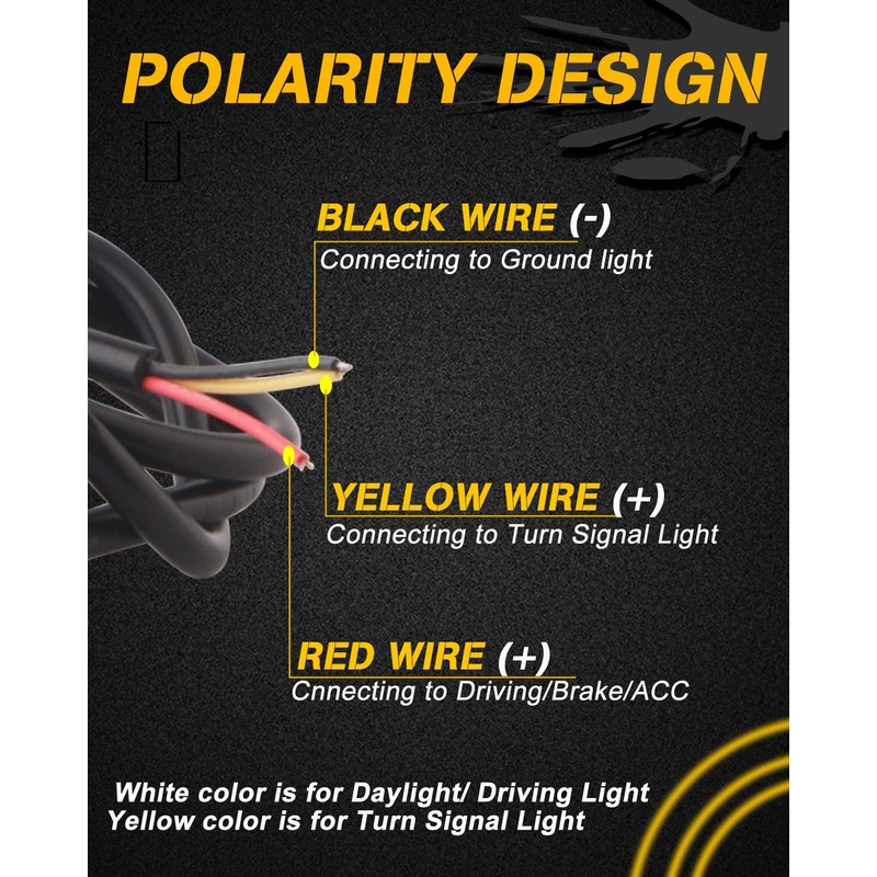 Qasim 60cm White&Yellow Cars DRL LED Strip Daytime Running Lights