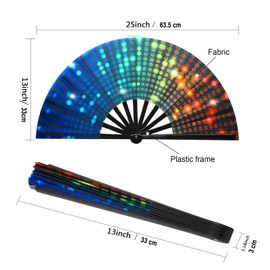 SEHXIM UV Glow Rave Hand Fan,Bamboo Folding Clack Hand Fan for Men Women,Festival Fan,Large Folding Hand Rave Fan for Festival (Dj Lighting)
