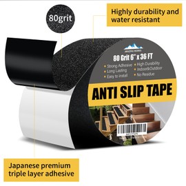 Amazing Works Grip Tape - Heavy Duty Anti Slip Tape, Grip Tape Grit Non Slip for Stairs Outdoor/Indoor, Waterproof High Traction Stairs Non Skid Tape, Durable Triple Layer Adhesive (6 Inch x 36 Feet)